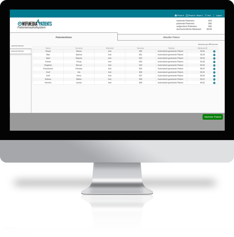 Patientenübersicht der Administrationsübersicht
